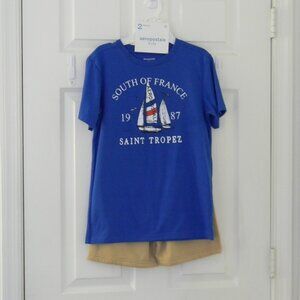 Aeropostale Kids 2 Piece Set Boating Tee Elastic Waist Shorts Pockets NWT